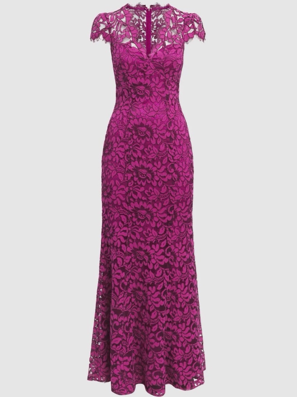 Fitted Lace Maxi Gown in Fuchsia